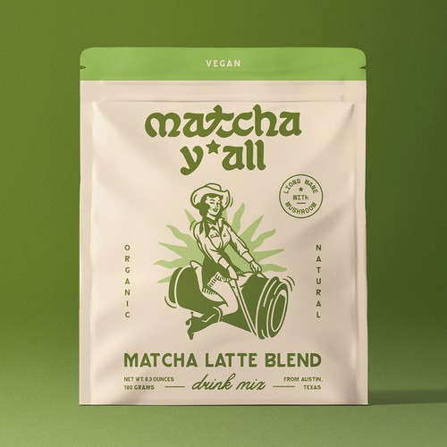 A retro-inspired logo and packaging design for organic matcha powder