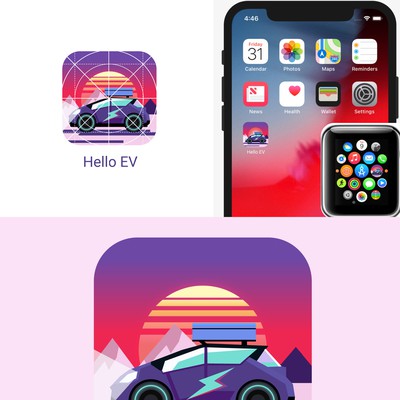 iOs App Icon for Electric Vehicles Routes